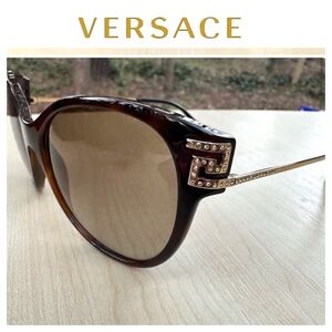 VERSACE sunglasses for women NIB with case Havana & gold cateye LUXURY GLAMOUR